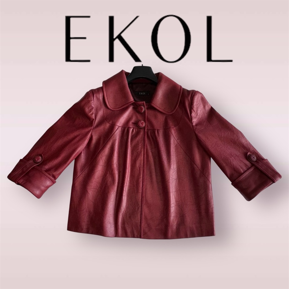 🛍️SALE🛍️ EKOL Women's Faux Leather Textured Hip-length Style Jacket - Picture 4 of 10
